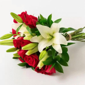 Buquê de Lírios e Rosas Vermelhas